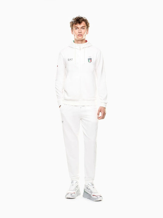 Recreated EA7 Emporio Armani Team Italy Milano Cortina 2026 white tracksuit with a sleek athletic finish