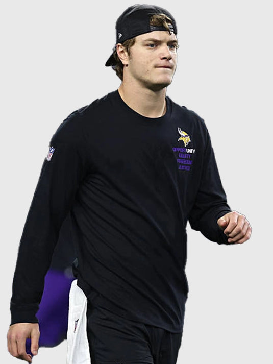 Black Nike long sleeve T-shirt inspired by J.J. McCarthy for the Minnesota Vikings 2025 Inspire Change collection