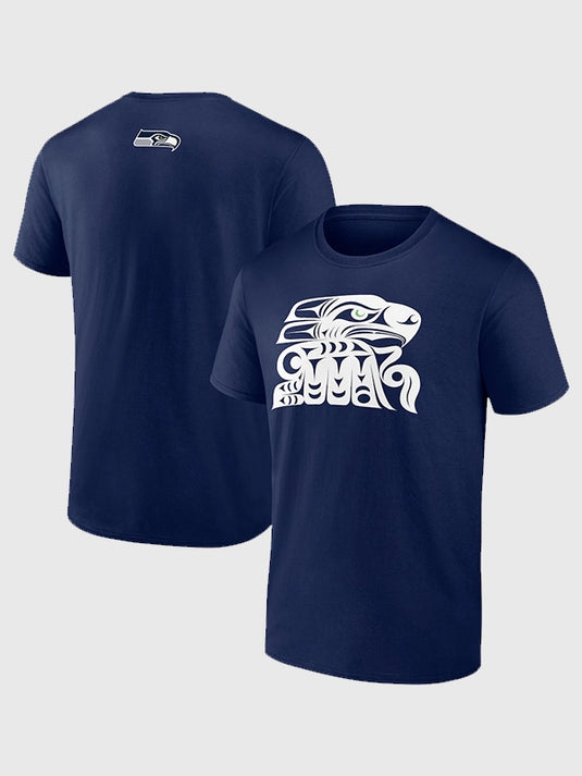 Recreated Seattle Seahawks College Muckleshoot Tribe crewneck t-shirt in navy with a classic collegiate look