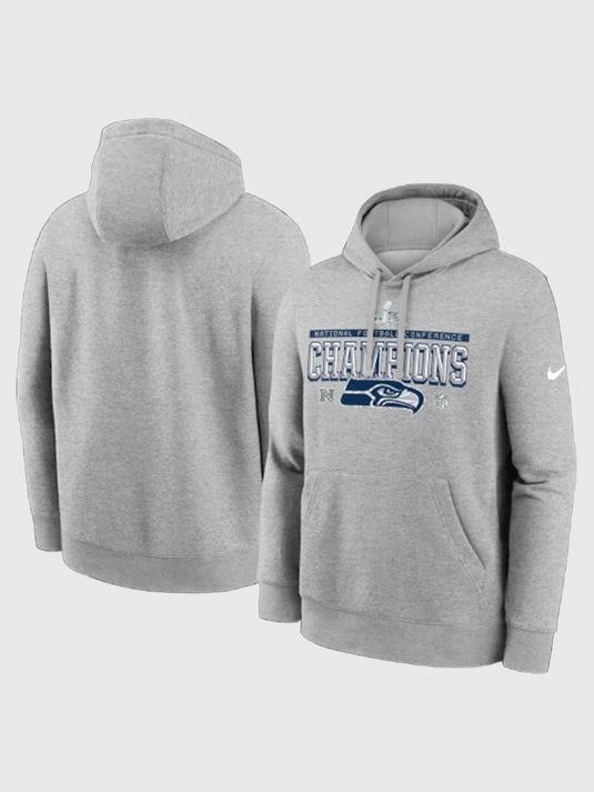 Seattle Seahawks Nike 2025 NFC Champions Locker Room Trophy Collection pullover hoodie in heather grey
