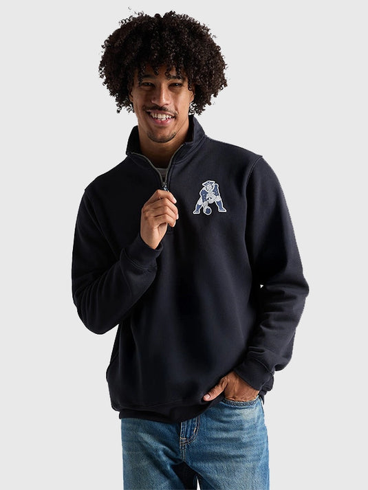 Navy blue Crosswind sweatshirt designed for unisex wear with Charles River x New England Patriots detailing