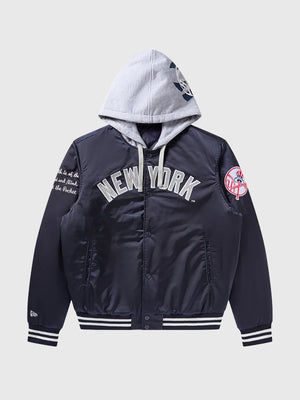 RECREATED Billionaire Boys Club x New York Yankees Navy Stadium Satin Jacket designed with a sleek outerwear profile and bold team-inspired styling