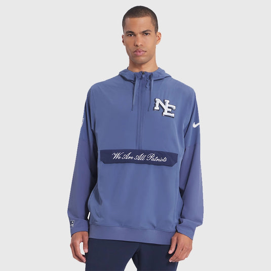 New England Patriots 2025 Rivalries blue Nike anorak hoodie jacket with a sleek half-zip design.