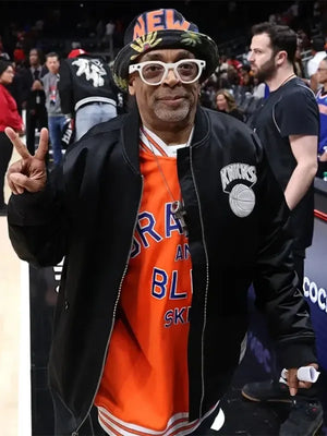 Spike Lee Knicks Satin Jacket featuring clean design lines and modern athletic streetwear appeal