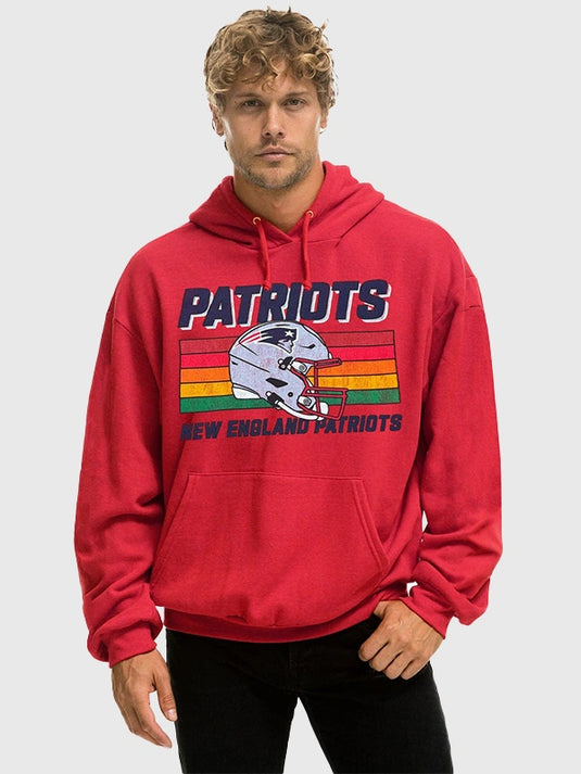 RECREATED Aviator Nation New England Patriots 2026 red fleece hoodie with relaxed pullover design