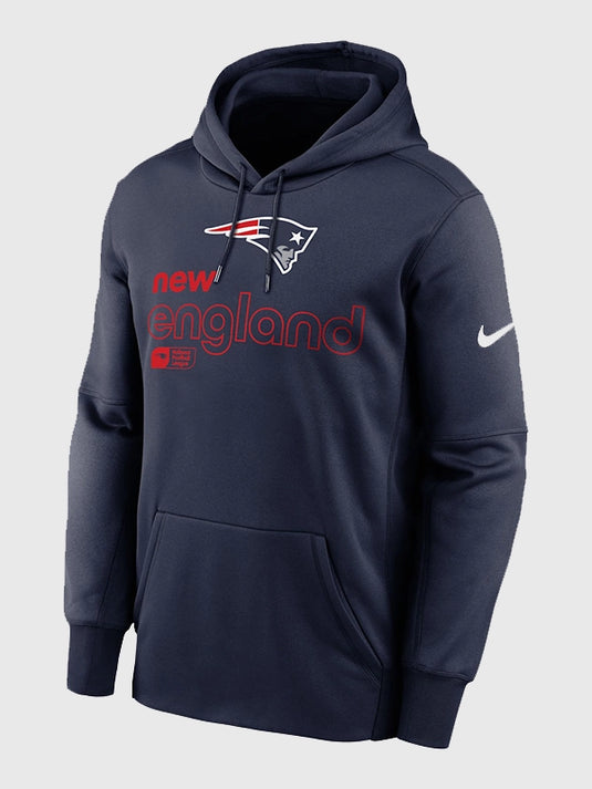 New England Patriots inspired Nike Therma-Fit hoodie recreated in navy with soft fleece comfort