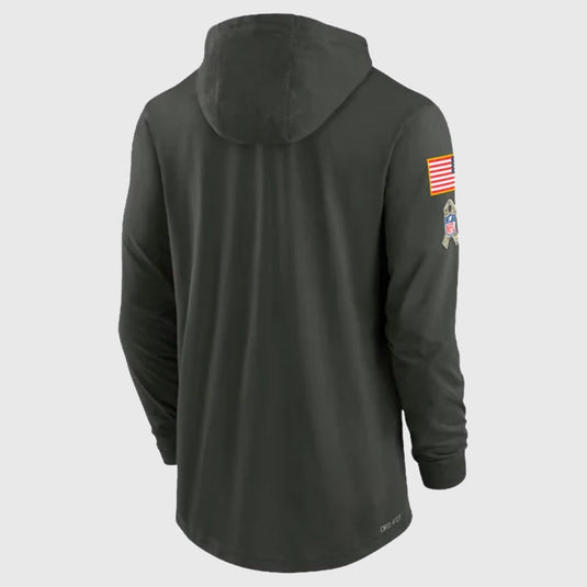Forest Green Nike 2025 Salute to Service Lightweight Hooded Pullover made with breathable Dri-FIT material.