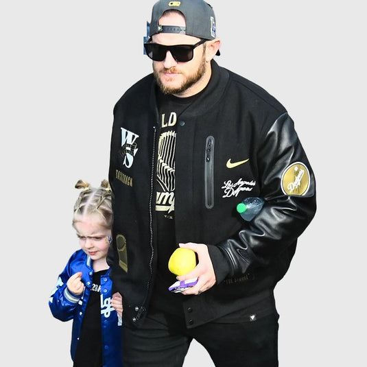 Recreation-made Dodgers World Series 2025 Parade Jacket designed after Dave Roberts’ celebratory team attire.