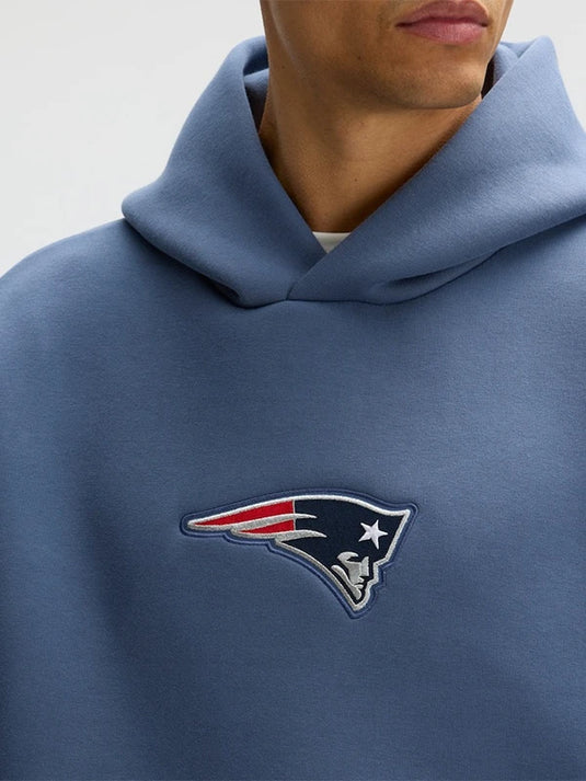 New England Patriots Nike 2025 Grey Oversized Tech Fleece Hoodie featuring Rivalries graphic design.