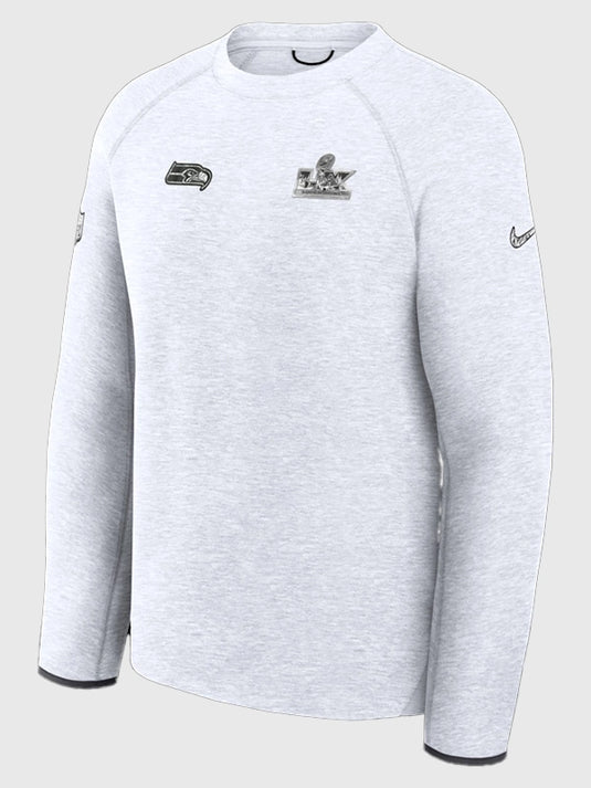 Seattle Seahawks Super Bowl LX Opening Night 2026 Tech Fleece sweatshirt in grey, designed to reflect official game-night style with everyday comfort.