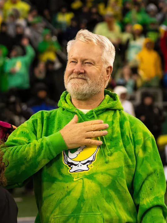 Recreated Nike x Class Trip x Grateful Dead x Oregon Steal Your Duck Tie Dye Hoodie in green with signature graphics.