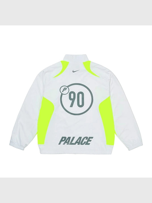 Palace x Nike 2025 Total P90 white full zip track jacket with clean athletic silhouette.
