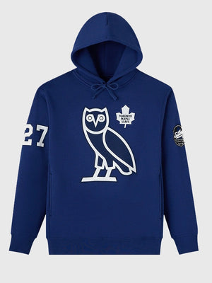 Recreated OVO 2026 Toronto Maple Leafs Darryl Sittler blue pullover fleece hoodie with a clean athletic feel