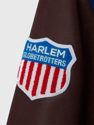 RECREATED OVO Harlem Globetrotters Blue/Brown Wool Varsity Jacket combining classic collegiate styling with high-quality materials and bold team-inspired appeal