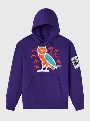 RECREATED October’s Very Own 2026 The Joker Defaced Purple Fleece Pullover Hoodie designed with cozy fleece construction and a striking streetwear silhouette