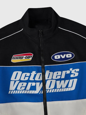 RECREATED October's Very Own black Snowcross Racing full zip jacket 2026 with sporty streetwear appeal