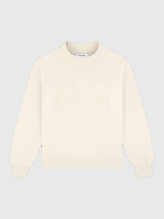 Parke 2026 fleece mockneck sweatshirt with varsity-inspired design and smooth monochrome finish