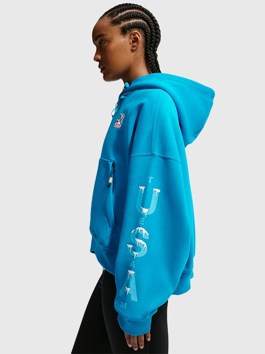 Oversized blue fleece pullover hoodie recreated from Nike ACG x Team USA Olympic 2026 collection