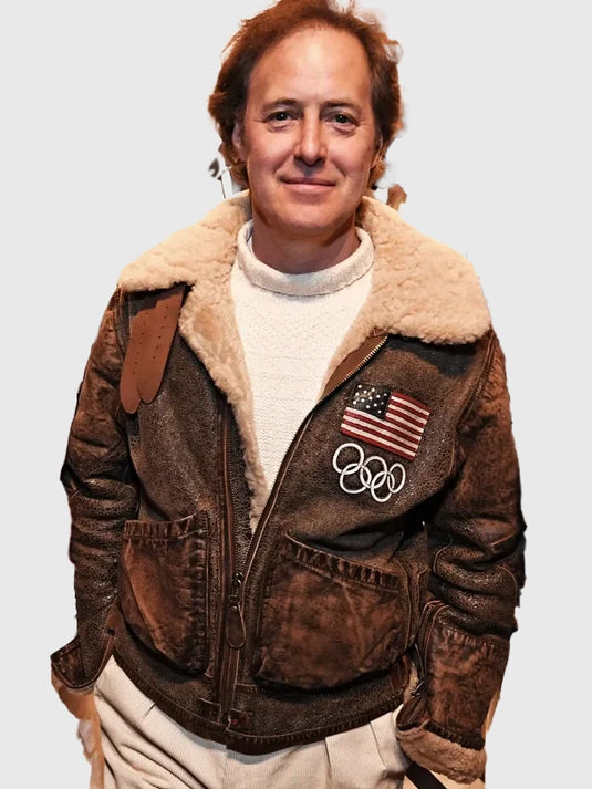 Brown leather flight jacket recreation inspired by Team USA Polo Ralph Lauren Winter Olympics 2026 look