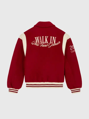 Recreated Paris Saint-Germain Walk in Paris 2026 varsity jacket in red built for warmth, mobility, and everyday wear