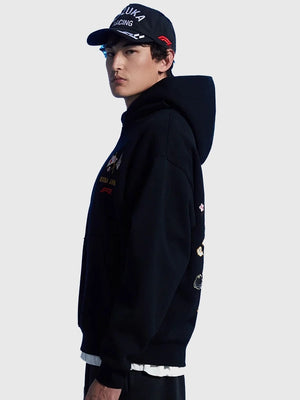 Formula 1 x Pacsun Suzuka Sakura pullover hoodie in black, RECREATED with soft fleece texture, ribbed trims, and understated racing-inspired design