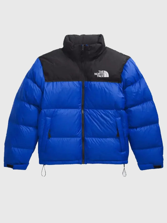 Blue 1996 Retro Nuptse 700 puffer jacket inspired by The North Face, recreated with quilted padded construction