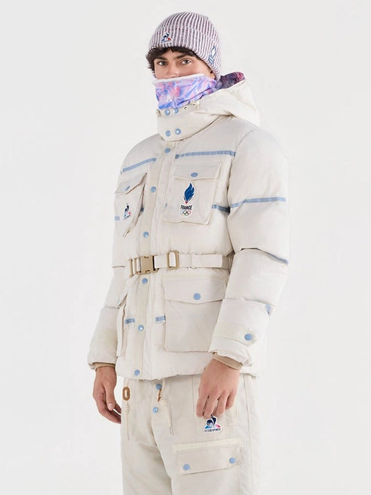 Le Coq Sportif Milano Cortina 2026 Team France hooded puffer jacket in beige for winter comfort