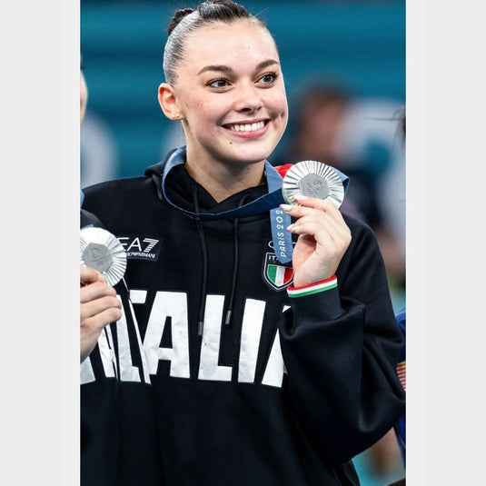 Recreated black fleece hoodie inspired by Paris Olympics Italia theme with relaxed everyday fit