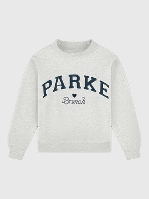 Parke & Brunch varsity mockneck fleece sweatshirt in grey recreated with structured seams and classic athletic influence.