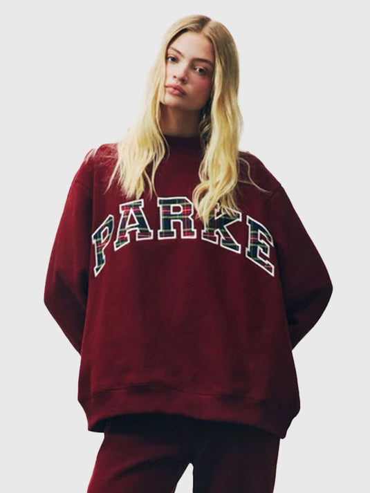 2025 Recreation Parke Holiday maroon plaid fleece mockneck sweatshirt designed with ribbed trims and a smooth fleece interior.