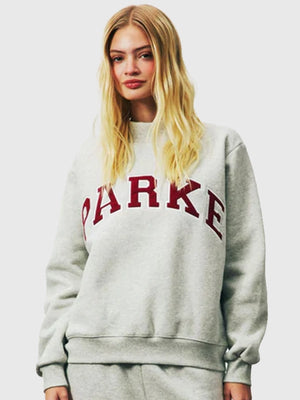 Recreation 2025 grey Parke Holiday fleece mockneck offering a timeless varsity look with a soft, cozy feel.