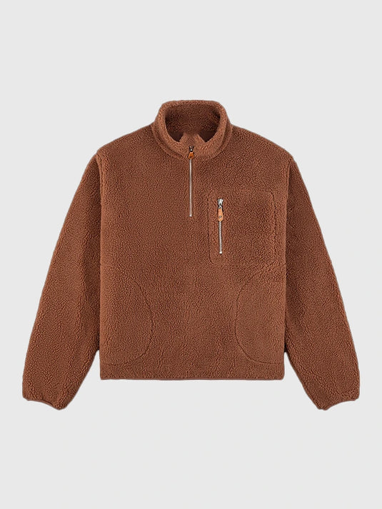 Parke 2026 brown quarter zip pullover in soft fleece, blending cozy comfort with modern streetwear appeal