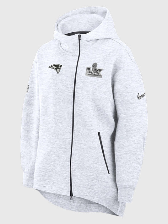 Nike Tech Fleece full zip hoodie in light grey recreated to reflect the New England Patriots Super Bowl LX Opening Night look with premium fleece feel.