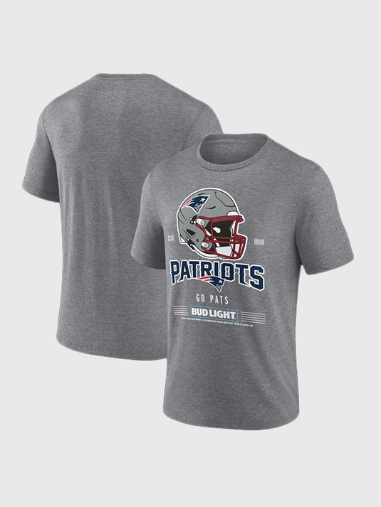 RECREATED New England Patriots Bud Light Go Pats crewneck t-shirt in heather gray with casual fan styling
