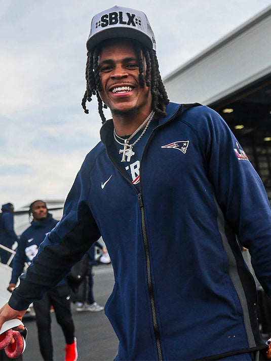 RECREATED New England Patriots Super Bowl LX 2026 unisex hoodie in navy with soft brushed fleece interior