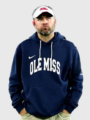 Navy fleece hoodie recreated from Pete Golding Ole Miss Nike sideline-inspired design