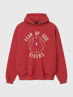 Recreated unisex Fear of God x Barkley L. Hendricks 76ers hoodie with rib-knit hem and structured casual fit