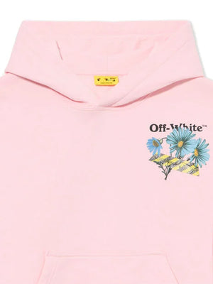 RECREATED Off-White Pink 2026 Daisy Tape Fleece Pullover Hoodie showcasing a clean relaxed fit with signature design accents