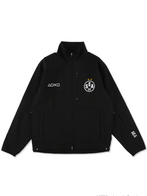 Recreated PlayStation x Wind and Sea tech jacket in black featuring a sleek performance-driven build