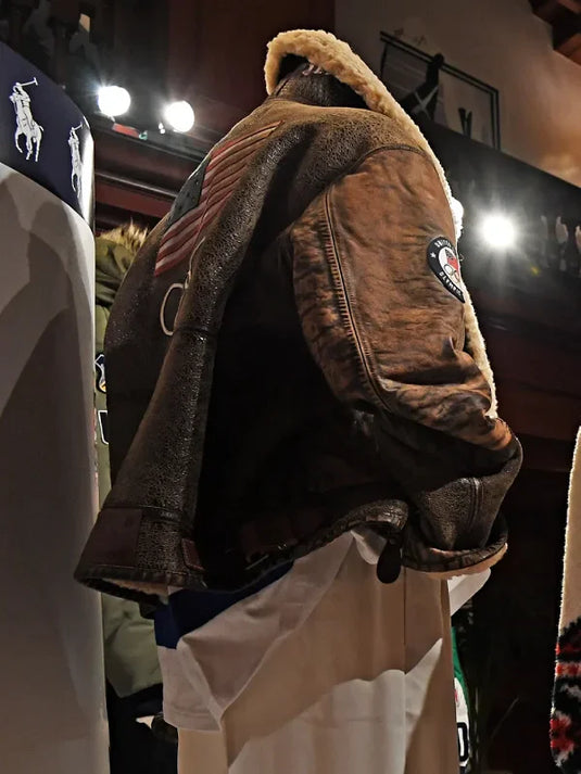 Recreated Team USA 2026 Winter Olympics jacket featuring smooth brown leather and flight-style silhouette