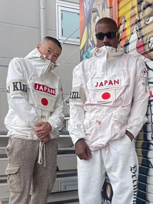 White pullover anorak jacket inspired by BEAMS x Polo Ralph Lauren Japan collaboration with clean, casual fit