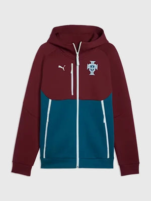 RECREATED Puma PUMATECH Portugal national football team Men’s Full-Zip Hoodie in Maroon featuring soft performance fabric with a sleek athletic silhouette
