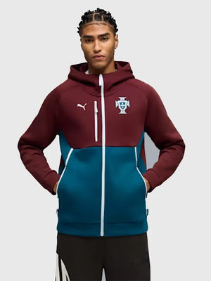 RECREATED Maroon Puma Portugal PUMATECH Zip Hoodie combining smooth fabric with a modern sportswear aesthetic