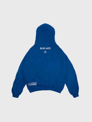 Blue fleece hoodie from the Blue Jays and The Weeknd 2025 World Series collaboration with legacy-inspired details.