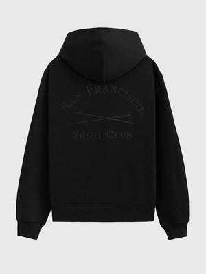 Unisex Gap × Sushi Club hoodie with full front pocket, adjustable hood, and relaxed urban look