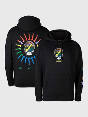 Recreated Nike Oregon Ducks Grateful Ducks Rainbow Spiral fleece pullover hoodie in black with vibrant swirl graphic and soft brushed interior