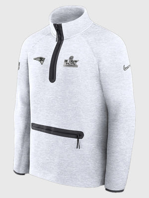 Nike Tech Fleece jacket in heather grey celebrating the Patriots’ Super Bowl LX Opening Night, recreated with a relaxed fit and premium fleece fabric.