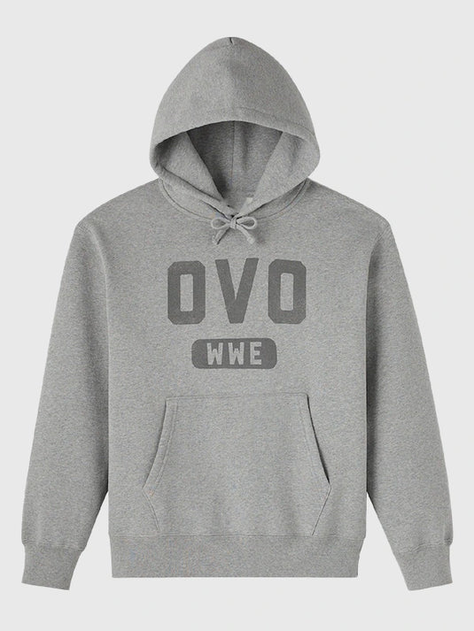 Recreated OVO x WWE RAW is WAR hoodie in grey with soft fleece construction and pullover style