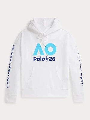 RECREATED white unisex pullover hoodie by Polo Ralph Lauren featuring Australian Open 2026 inspired details