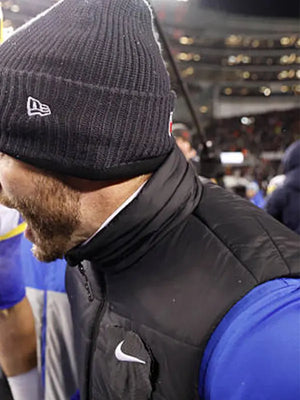 RECREATED Rams playoffs puffer vest in black featuring lightweight parachute construction and clean structure